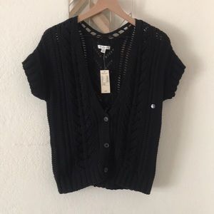 NWOT American Eagle crochet knit short sleeve 3 button sweater